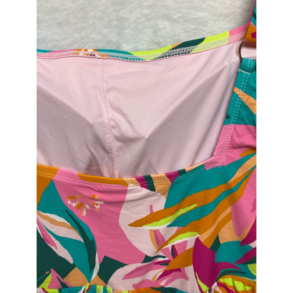 Anne Cole Floral Swim Dress OnePiece Swimsuit Multi Color Tropical UPF 50+XL NWT - Picture 7 of 8